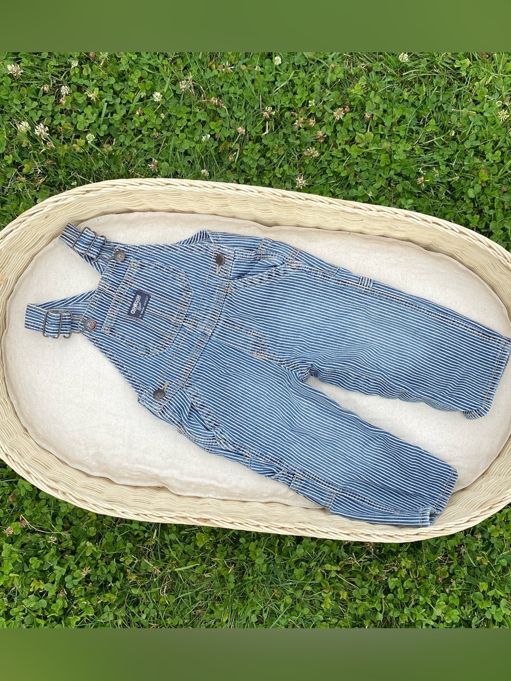 OshKosh B'gosh vintage blue railroad stripe bib overalls 12 months